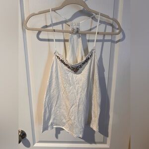 American Eagle Xsmall white race back tank top with beaded neckline